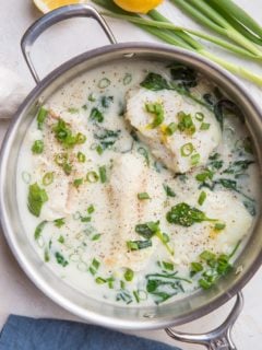 Creamy Lemon Garlic Cod recipe - a low-carb, healthy dinner recipe for any night of the week