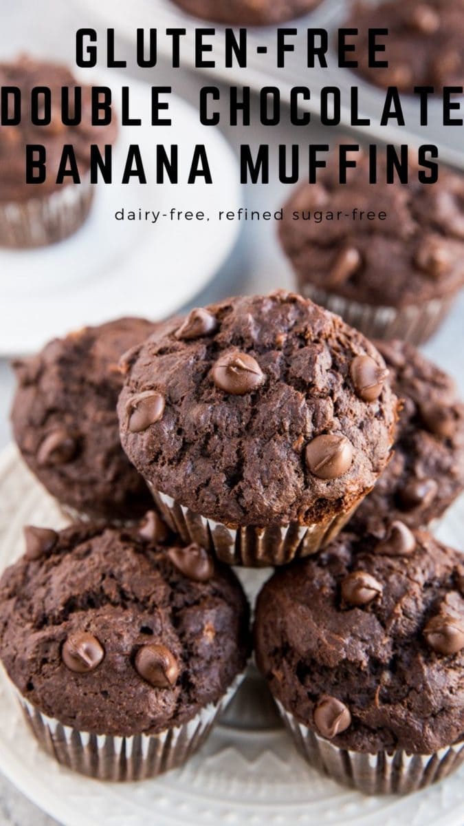 Double Chocolate Gluten-Free Banana Muffins - dairy-free, refined sugar-free, moist and delicious muffins