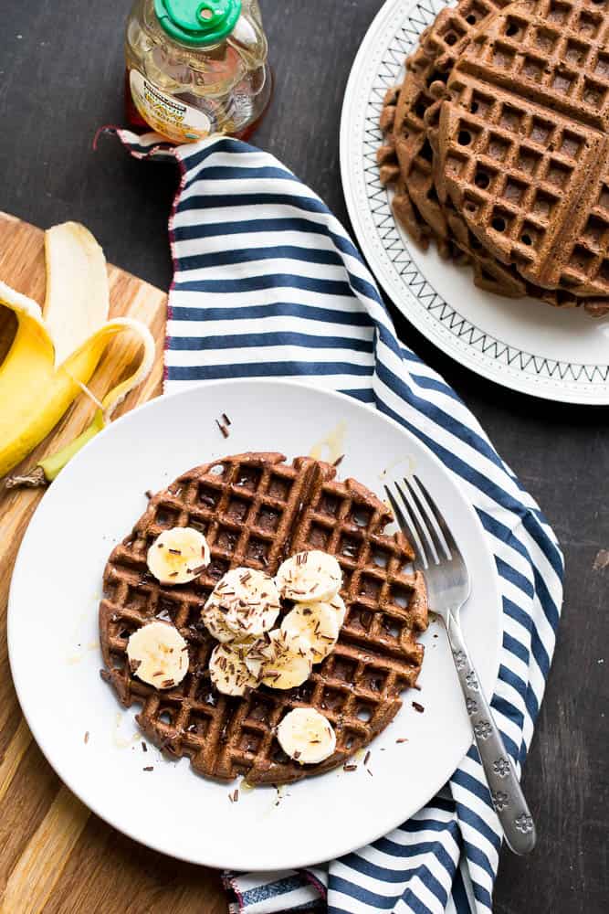 Paleo Chocolate Banana Protein Waffles