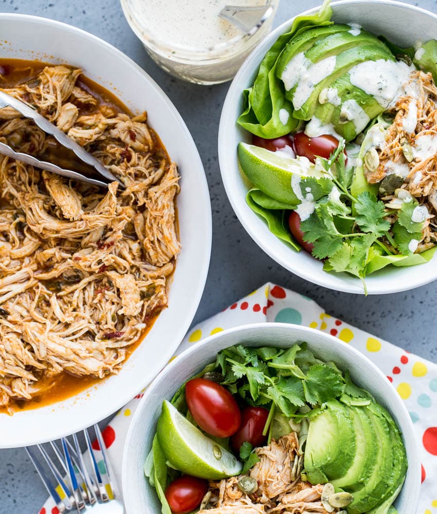 Instant Pot Shredded Chicken Taco Salads