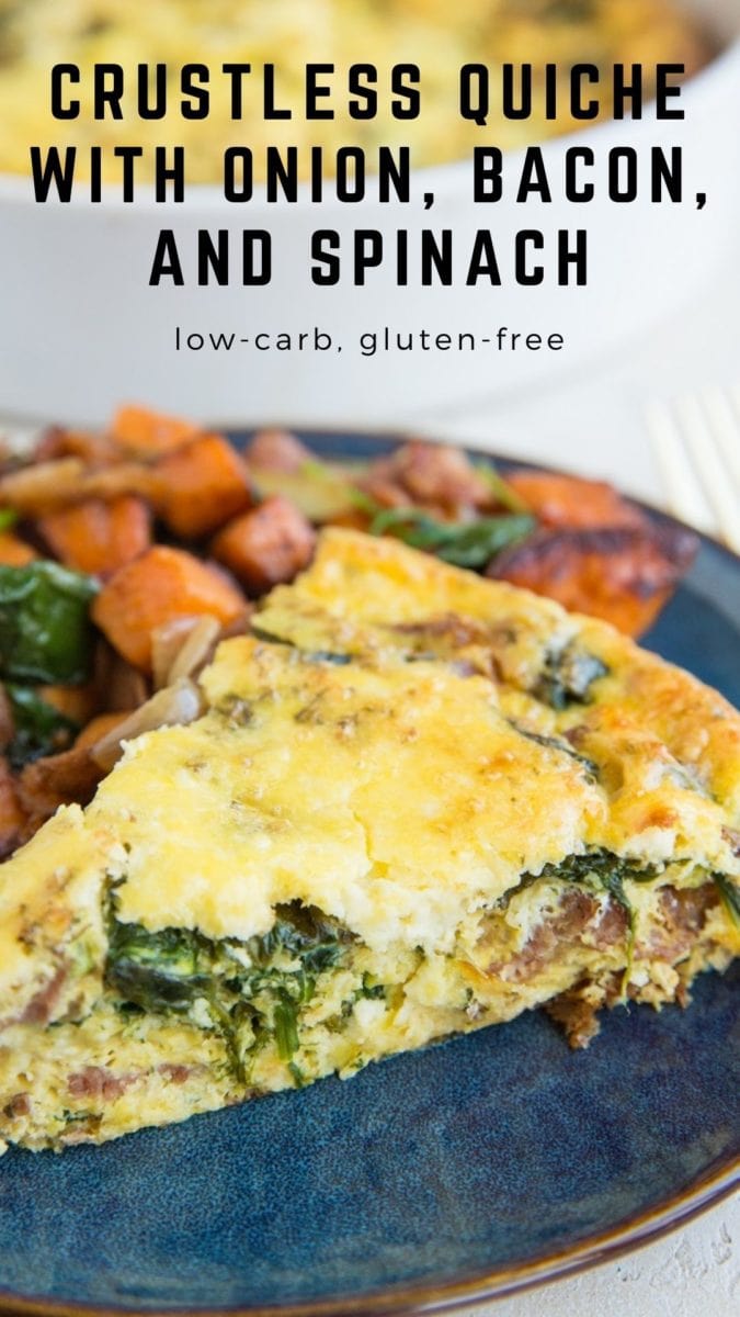 Crustless Quiche Recipe with spinach, bacon, onions, and feta cheese - an easy, delicious breakfast or brunch recipe perfect for sharing. Low-carb and keto!