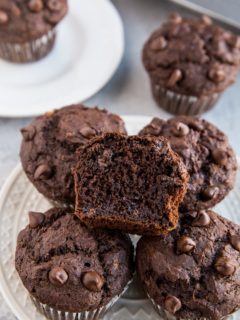 Double Chocolate Gluten-Free Banana Muffins - dairy-free, refined sugar-free, moist and delicious muffins