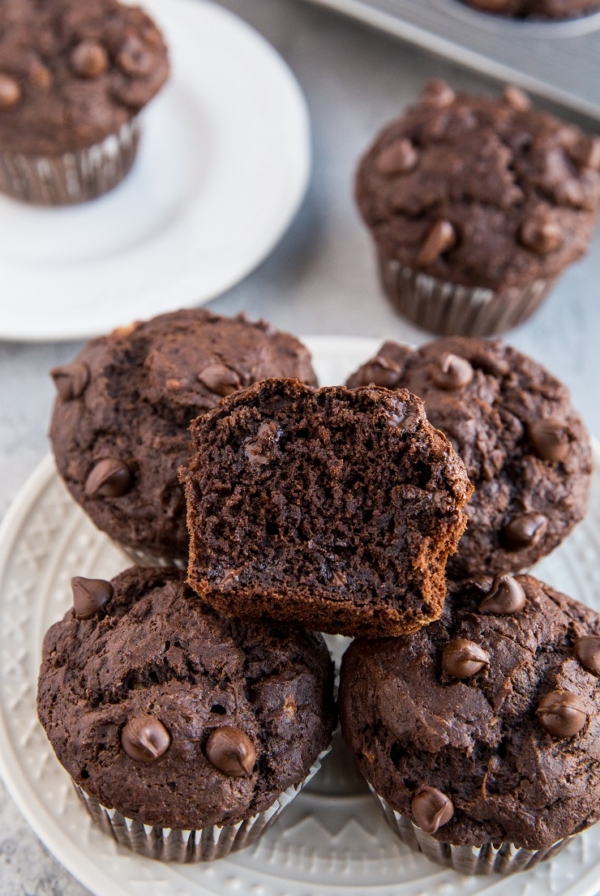 Double Chocolate Gluten-Free Banana Muffins - dairy-free, refined sugar-free, moist and delicious muffins