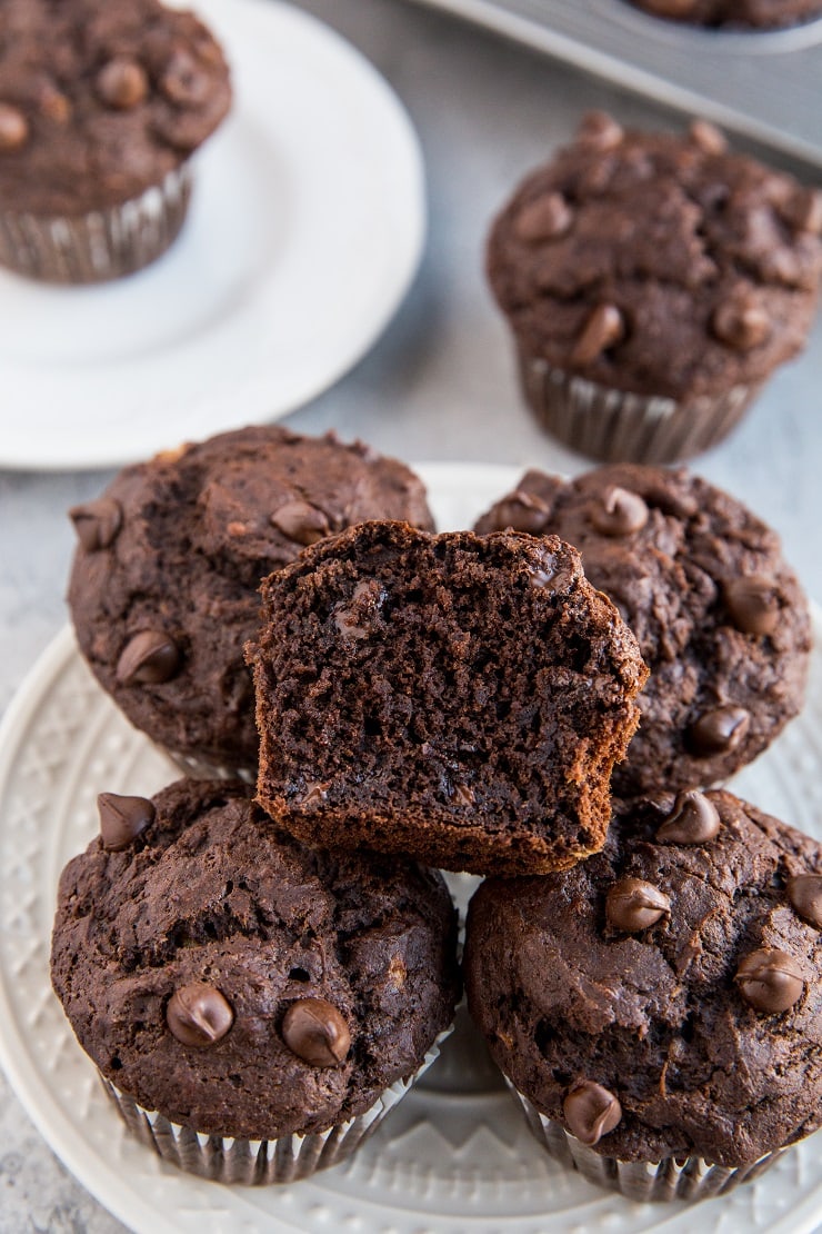 Double Chocolate Gluten-Free Banana Muffins - dairy-free, refined sugar-free, moist and delicious muffins