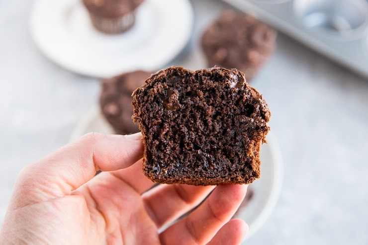 Double Chocolate Banana Muffins - gluten-free, refined sugar-free, fluffy, moist, and delicious!