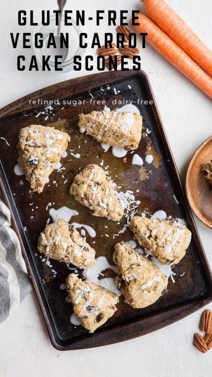 Gluten-Free Vegan Carrot Cake Scones - refined sugar-free, dairy-free scone recipe that is easy to make and loaded with carrot cake flavor!