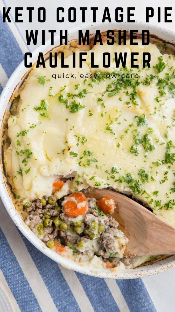Keto Cottage Pie with Mashed Cauliflower - quick, easy, low-carb, and delicious! Make it for St. Patrick's Day.