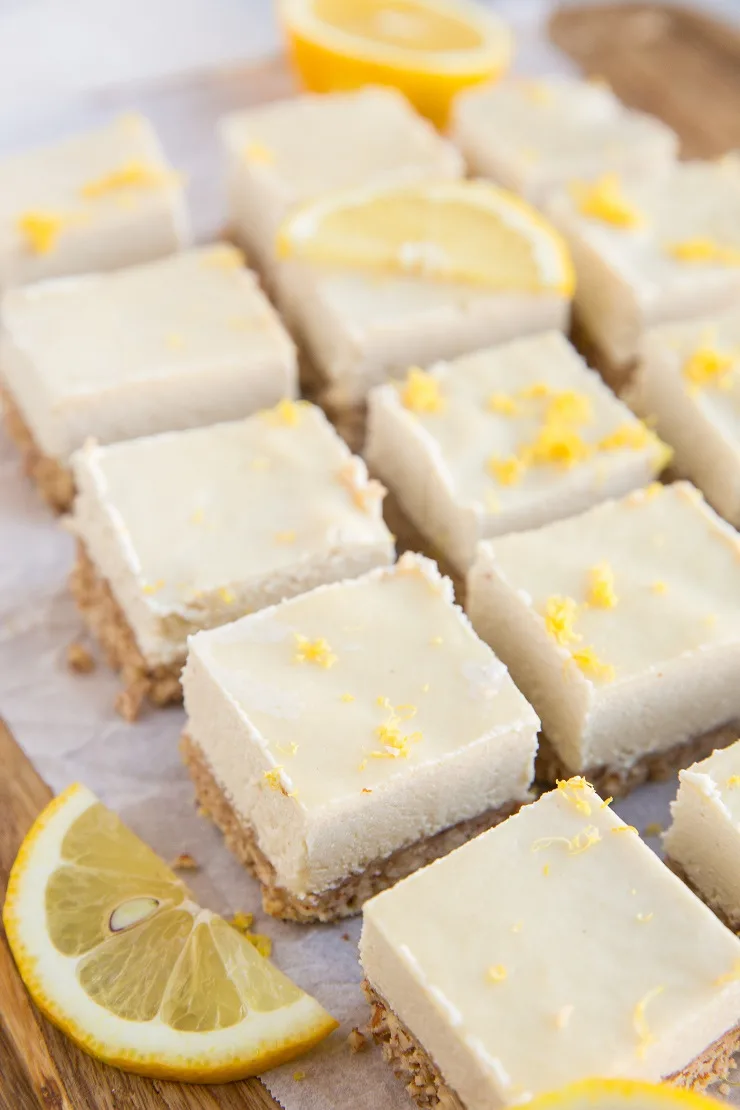 Low-Carb No-Bake Lemon Cheesecake Bars - keto lemon cheesecake bars made dairy-free, grain-free and sugar-free