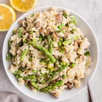 Lemon Asparagus Risotto with garlic and mushrooms - a fresh and easy risotto recipe