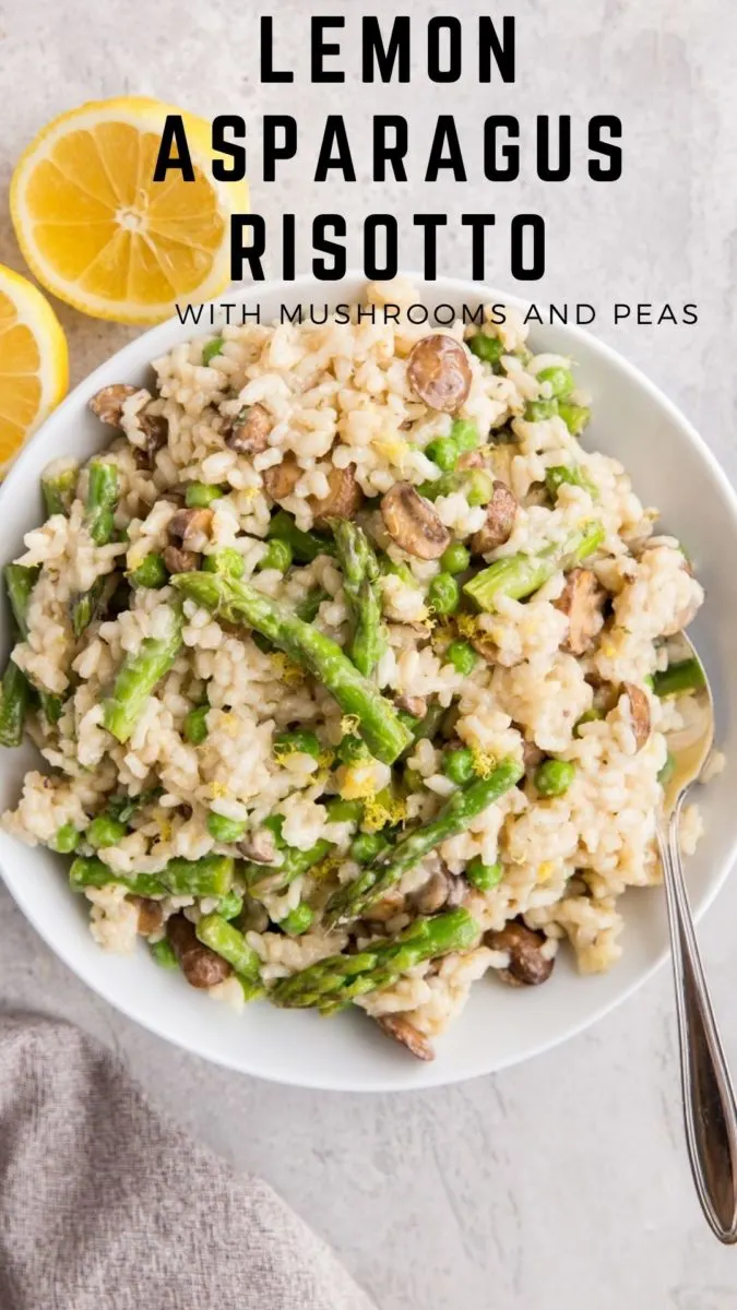 Mushroom Lemon Asparagus Risotto Recipe with peas, onions and garlic. An amazing, flavorful side dish, perfect for any meal!