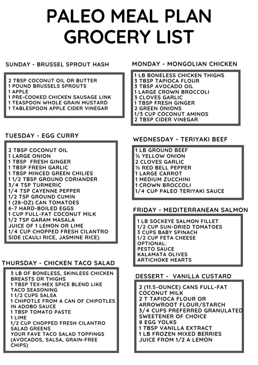 Paleo Meal Plan Grocery List for Week 9