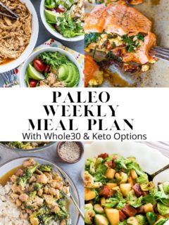 Paleo Weekly Meal Plan - a nutritious meal plan that focuses on whole foods and easy recipes that can be made quickly and easily. Meal plan comes with a grocery list!