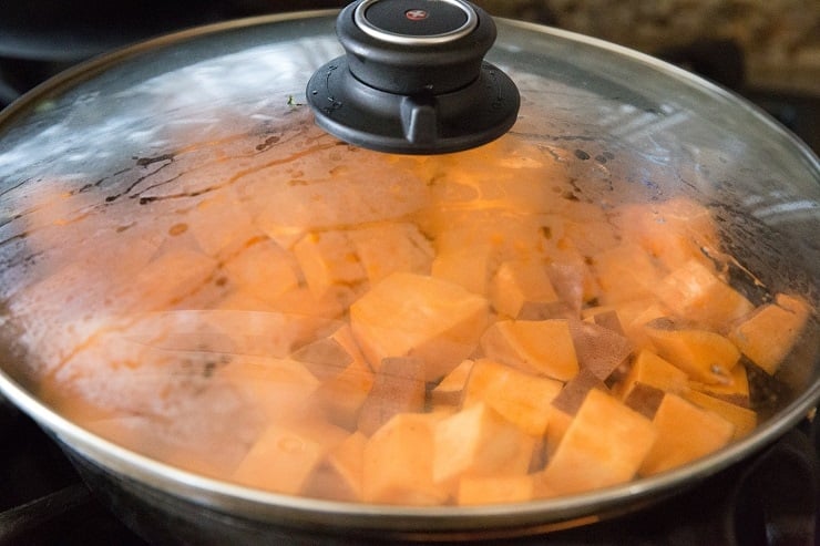 Cook the potatoes in the bacon fat, covered