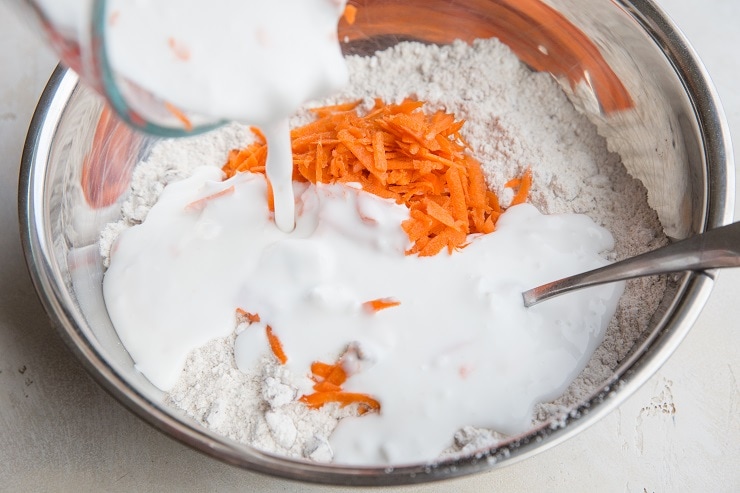 Stir the ingredients for the carrot cake scones together in a mixing bowl