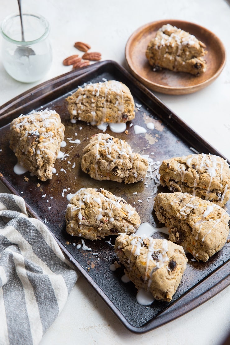 Gluten-Free Vegan Carrot Cake Scones made refined sugar-free for a healthier breakfast or brunch recipe.