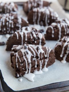 Gluten-Free Vegan Chocolate Scones with chocolate chips and an easy glaze. These delicious scones are perfect for sharing with family for brunch