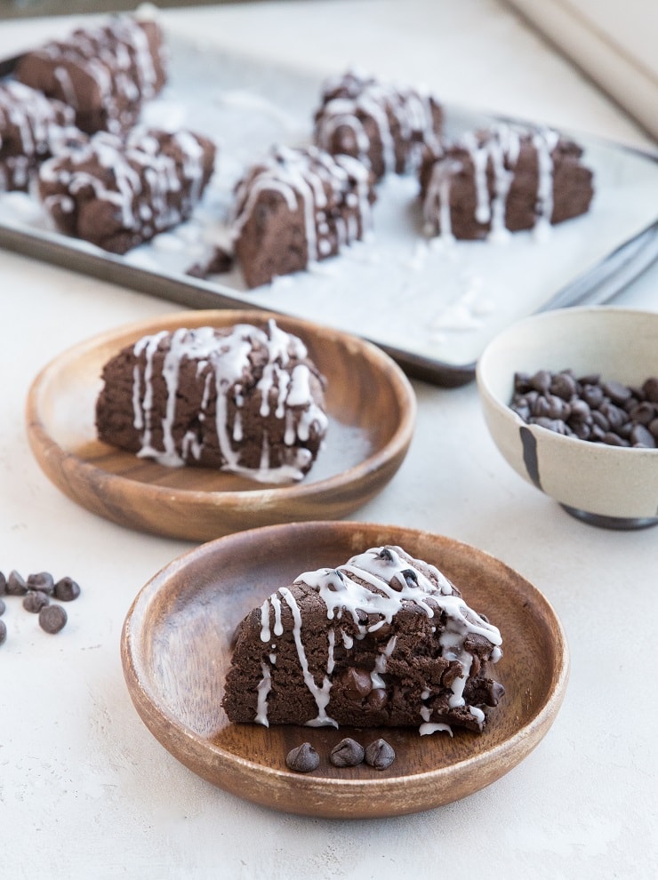 Vegan Chocolate Scones - an easy recipe for scones that is dairy-free, gluten-free, and comes together lightning fast!