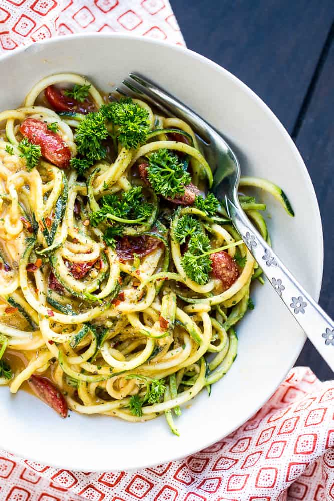 5-Minute Cheezy Zucchini Noodle Bowls - whole30, low-carb, paleo