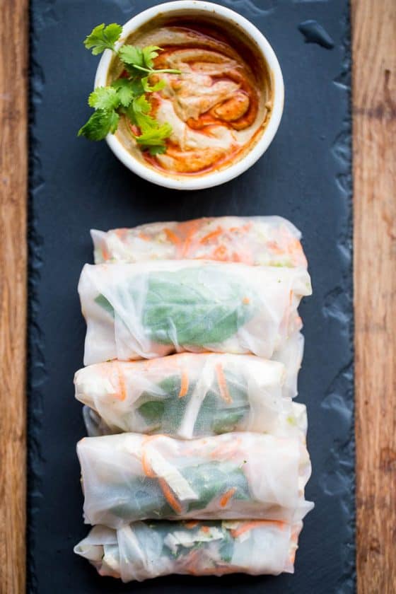 Thai Chicken Spring Rolls with Spicy Peanut Sauce - paleo, delicious!