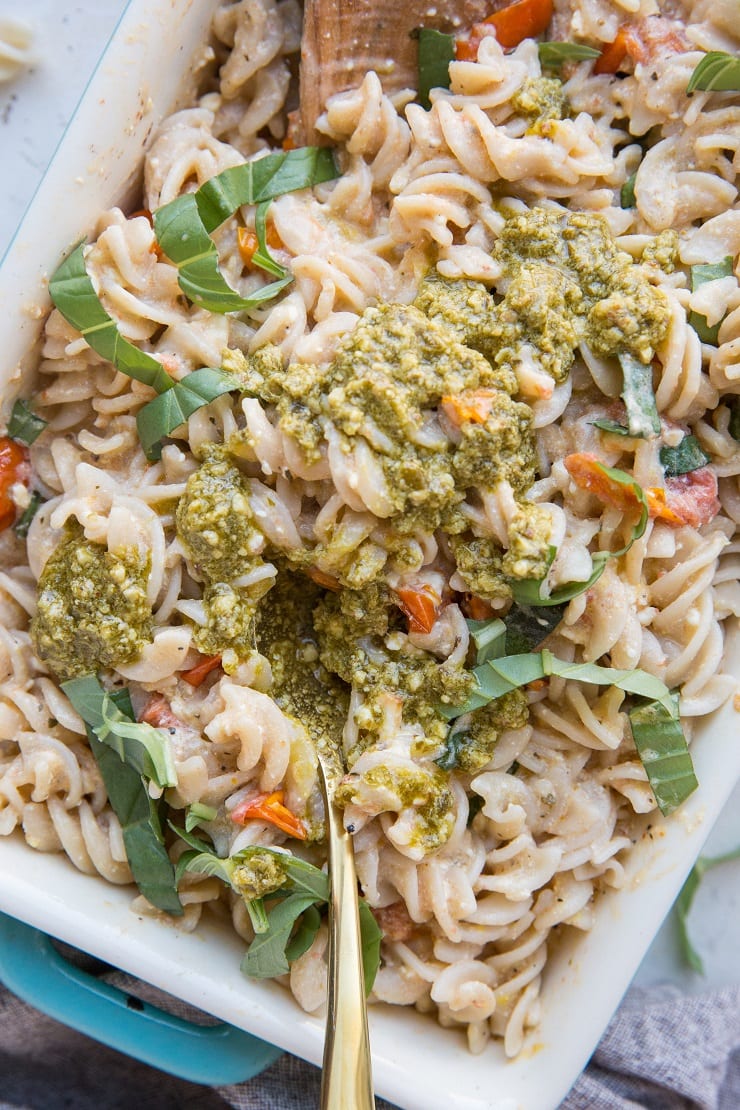 Baked Feta Pasta with pesto sauce