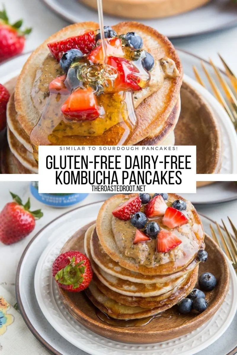 Dairy-Free Gluten-Free Kombucha Pancakes are light, fluffy and have amazing flavor, similar to sourdough pancakes! Perfect for breakfast or brunch