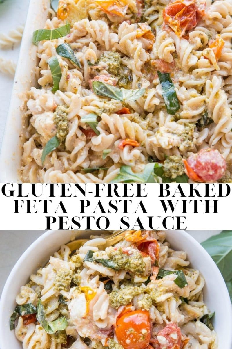 Gluten-Free Baked Feta Pasta with Pesto Sauce - an easy, deliciously creamy pasta recipe. That baked feta pasta recipe from TikTok!