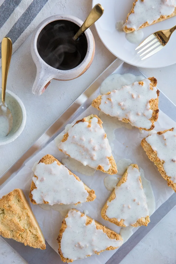 Sugar-Free Keto Scone Recipe with amazing vanilla bean glaze - these vanilla scones are grain-free, sugar-free and absolutely delicious!