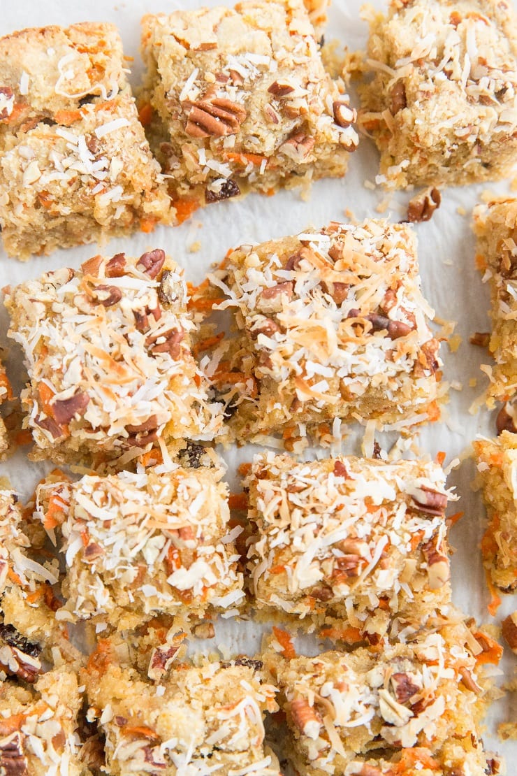 Grain-Free Paleo Carrot Cake Blondies made with all whole food ingredients for a healthier dessert