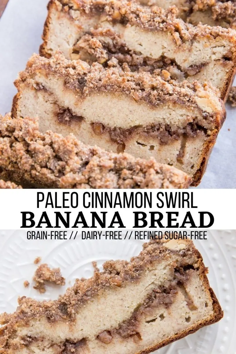 Paleo Cinnamon Swirl Banana Bread - grain-free, dairy-free, refined sugar-free healthy banana bread recipe