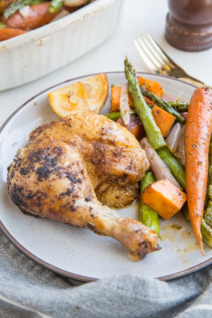 Easy whole roast chicken recipe with roasted vegetables
