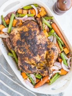 Whole Roast Chicken and Vegetables - an easy one-dish meal loaded with nutrients - paleo, whole30, healthy and delicious