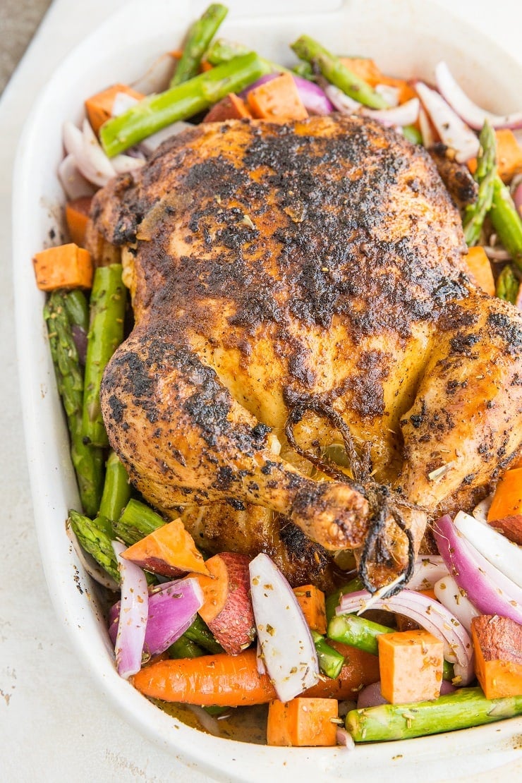 Roast Whole Chicken with Vegetables - a healthy one-pan meal perfect for meal prep!
