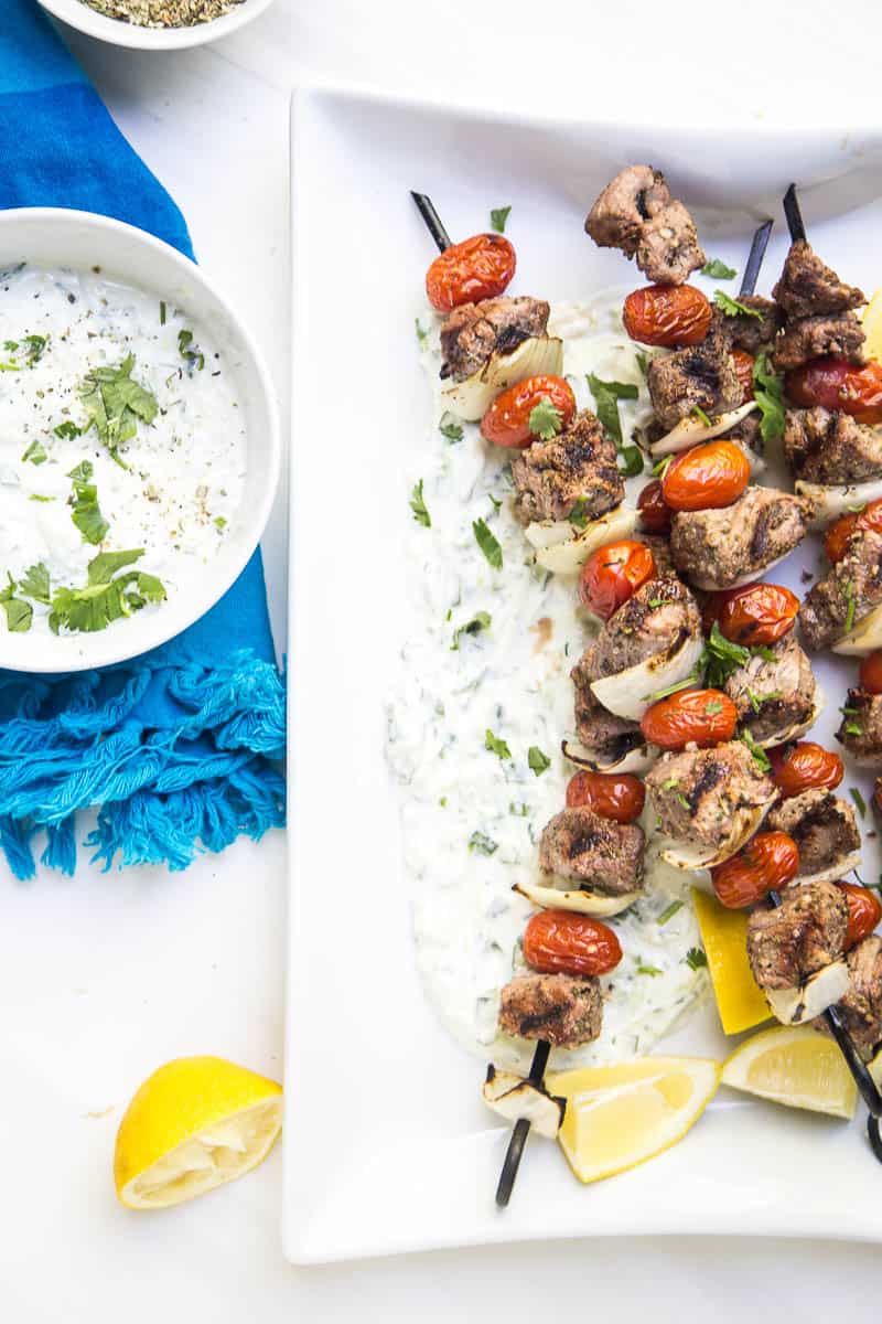 Easy Greek Steak Kebabs with Homemade Tzatziki