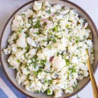 Keto Cauliflower "Potato Salad" is a low-carb alternative to classic potato salad. Creamy, flavorful, light and healthy!