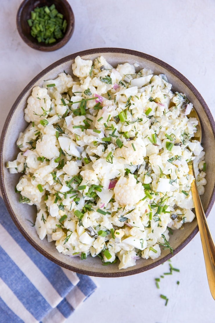 Keto Cauliflower "Potato Salad" is a low-carb alternative to classic potato salad. Creamy, flavorful, light and healthy!