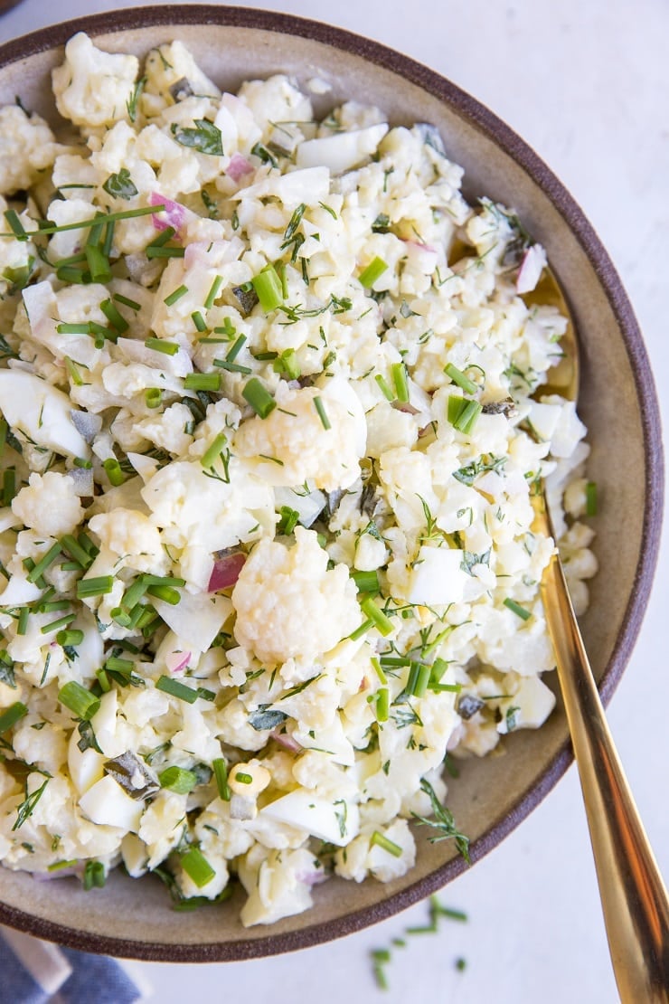 Keto Cauliflower "Potato Salad" is a low-carb alternative to classic potato salad. Creamy, flavorful, light and healthy!