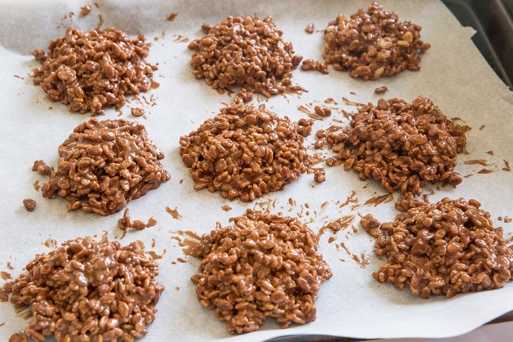 no bake peanut butter cookies on a baking sheet