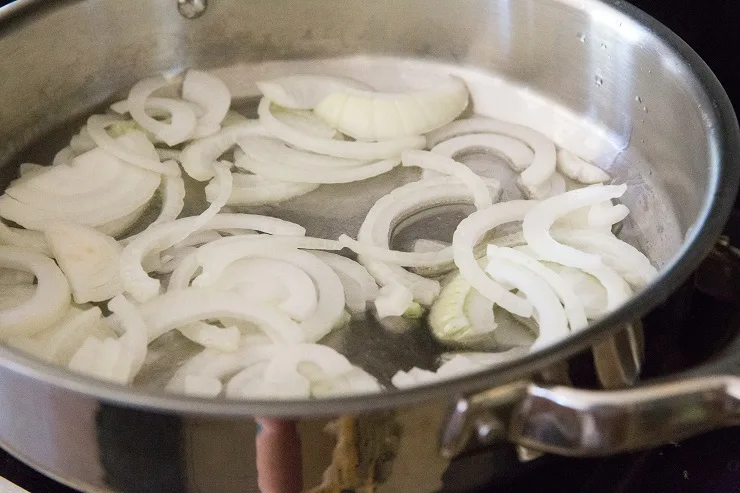 Cook onions in a skillet