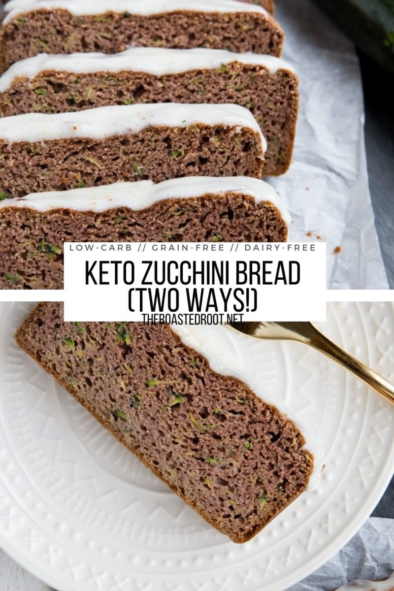 Dairy-Free Keto Zucchini Bread made with coconut flour or almond flour. Two delicious versions of sugar-free low-carb zucchini bread!