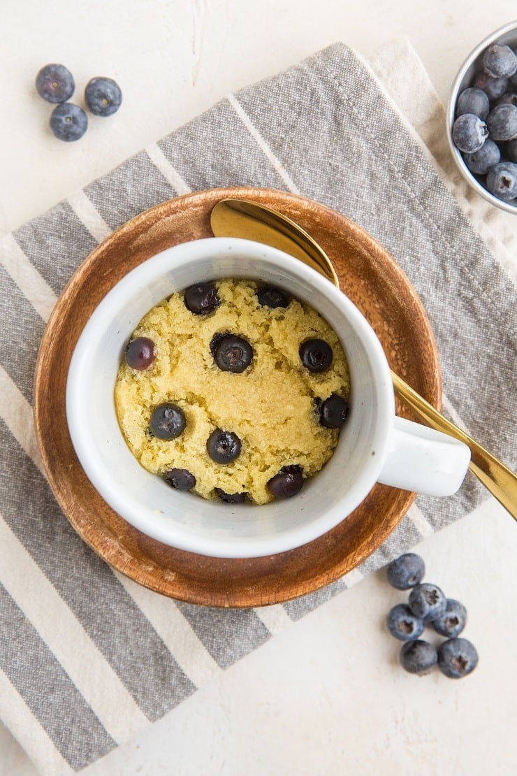 Keto Blueberry Muffin in a Mug - a single-serve sugar-free muffin recipe that is grain-free and sugar-free