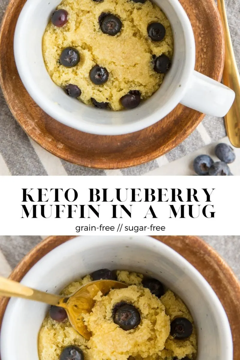 Keto Blueberry Muffin in a Mug - a single-serve sugar-free muffin recipe that is grain-free and sugar-free. Quick and easy to make for a tasty snack or breakfast!