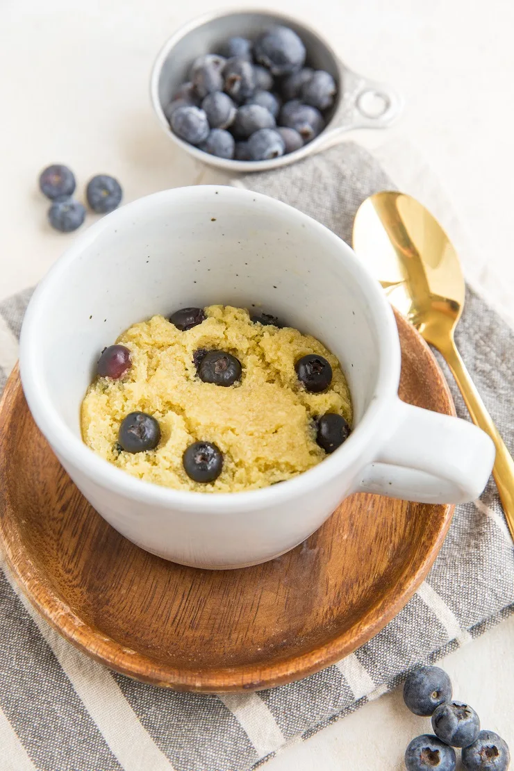 Easy Keto Blueberry Muffin in a Mug - grain-free, sugar-free single-serve muffin recipe