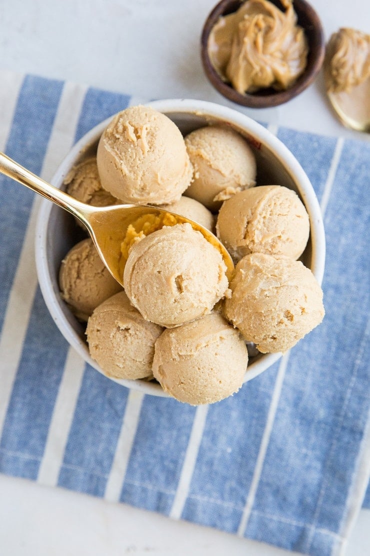 Peanut Butter Edible Cookie Dough made sugar-free and grain-free for a healthier treat.