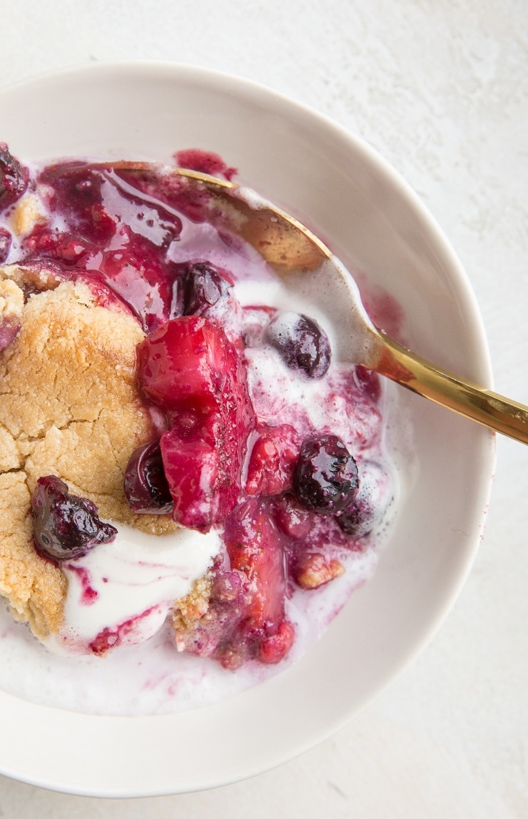 Low-Carb Berry Cobbler made with almond flour and sugar-free sweetener - grain-free, gluten free, dairy free and sugar free for a healthier dessert!