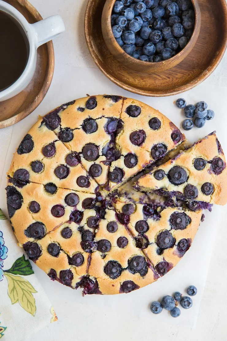 Paleo Blueberry Breakfast Cake made with almond flour is moist, fluffy, and perfectly sweet! A joyful breakfast, snack, or dessert!