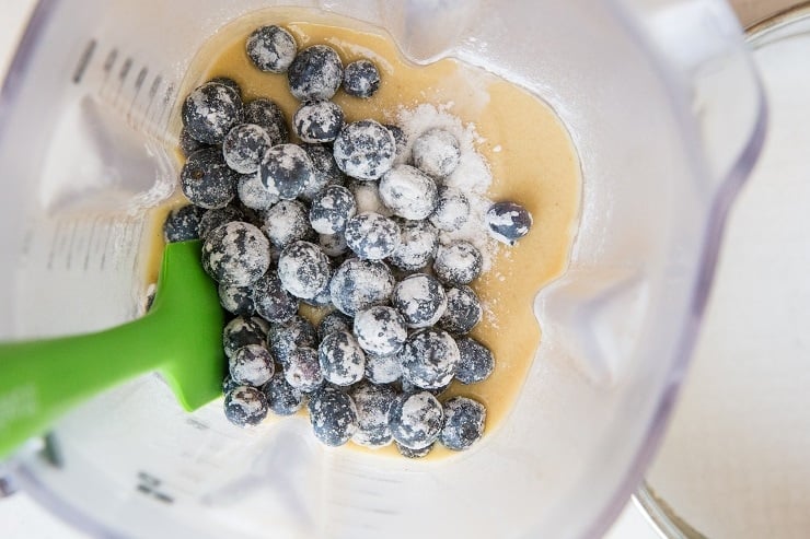 Stir the blueberries into the cake batter