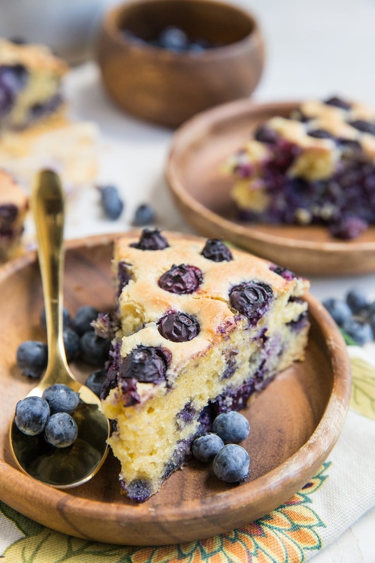 Grain-Free Blueberry Cake (with a keto option) - an easy, healthy cake recipe loaded with fresh blueberries.