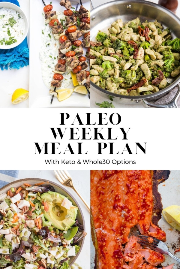 Paleo Weekly Meal Plan with whole30 and keto options. A nutritious, whole food based meal plan perfect for those looking to eat clean throughout the week.
