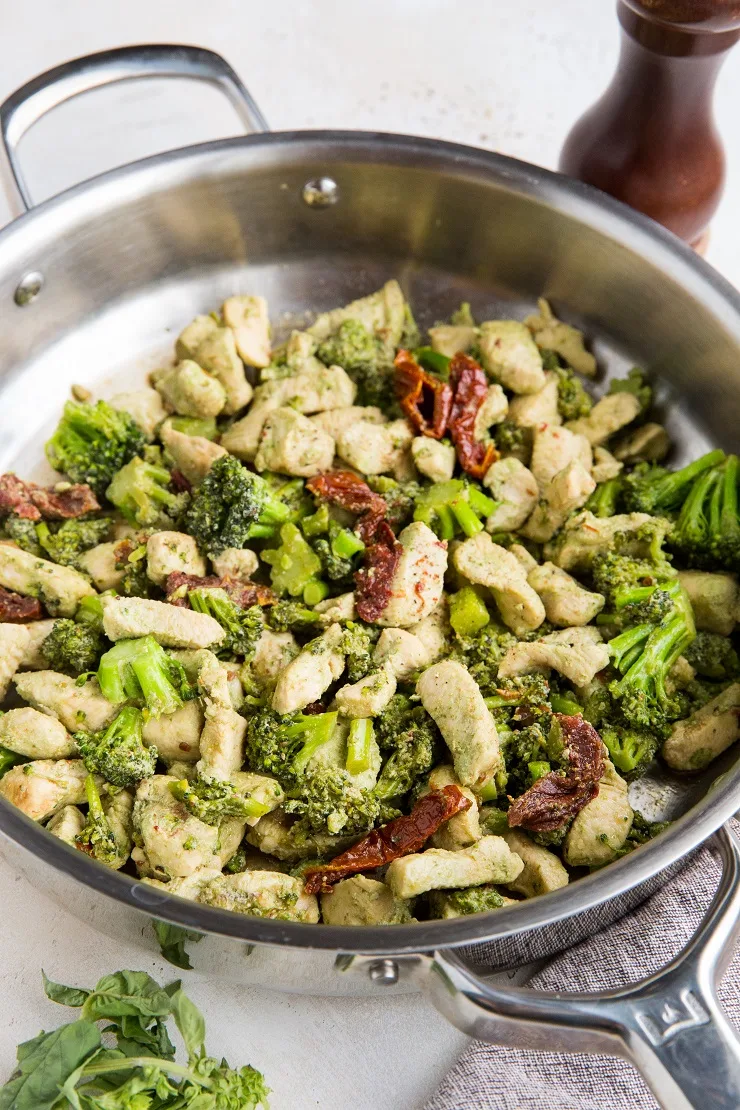 Quick and easy Pesto Chicken and Broccoli is a flavorful, simple, healthful low-carb meal.