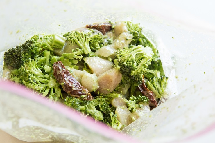 Marinated chicken and broccoli in a zip lock